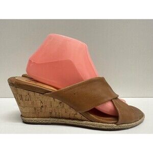 Sofft women size 10M brown leather upper & lining slip on slides open toe sandal